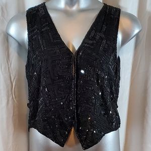 Christmas Black silk sequin vest/shirt size petite medium